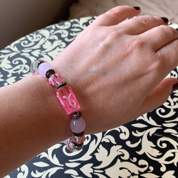 Pink Ribbon Breast Cancer Awareness Bracelet Classic Pink Stretch - Picture 3 of 5